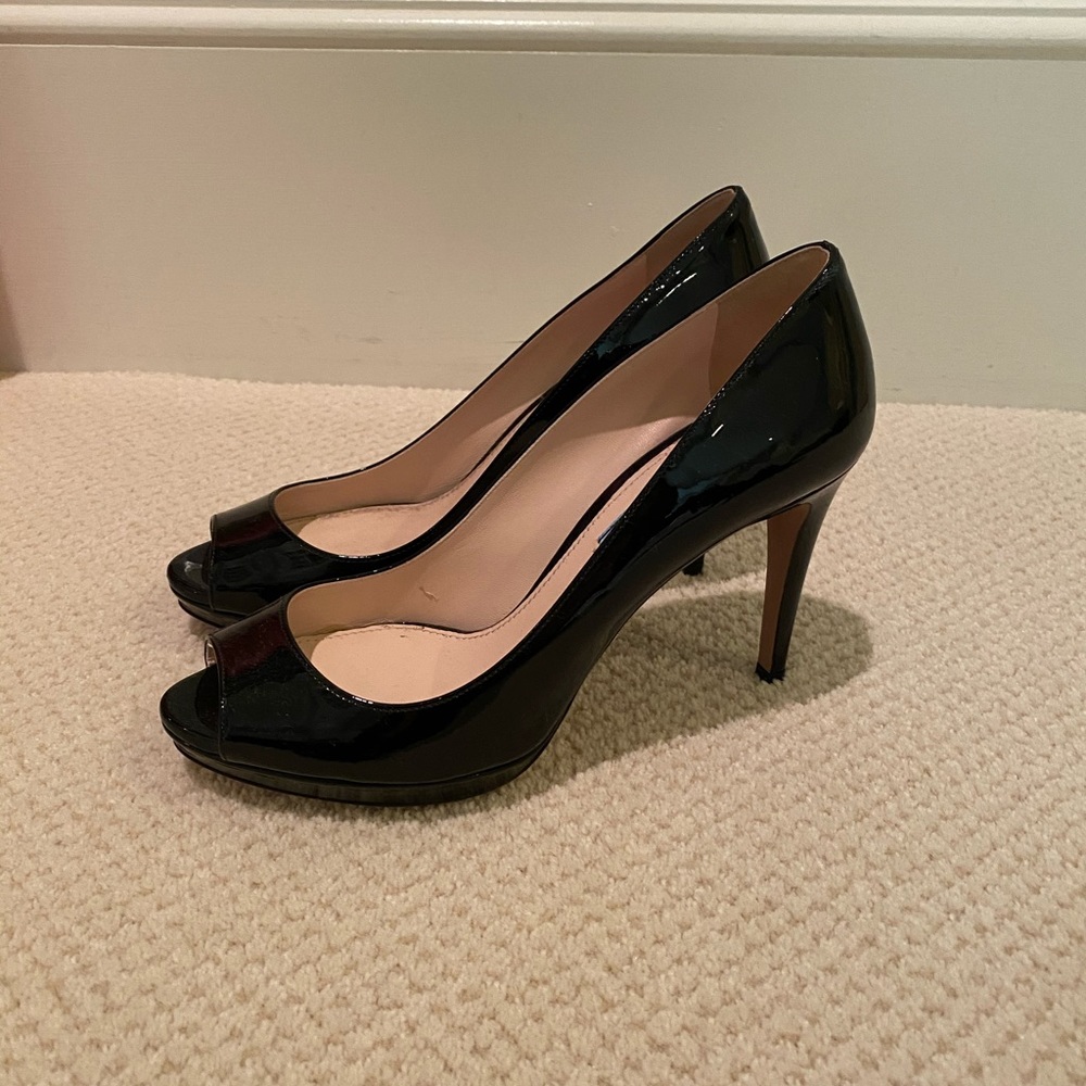 Prada Patent Black Peep Toe Leather Pumps Size 7